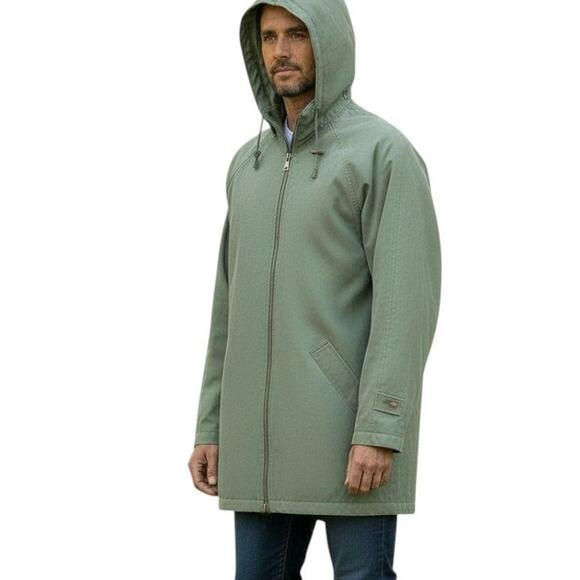London Fog Removable Hood Windbreaker Trench Jacket Zip Up XL Sage Green - Picture 2 of 12